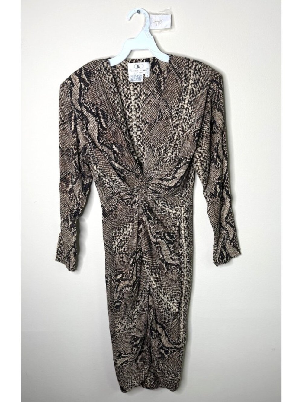 Vintage 80s Silk Dress snake Python Faux Wrap Old Money Rockabilly